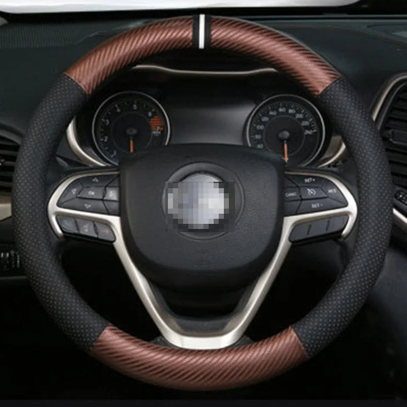 Full Leather Car Steering Wheel Cover – Breathable, Anti-Slip, Universal 37–38cm - Delicate Leather  