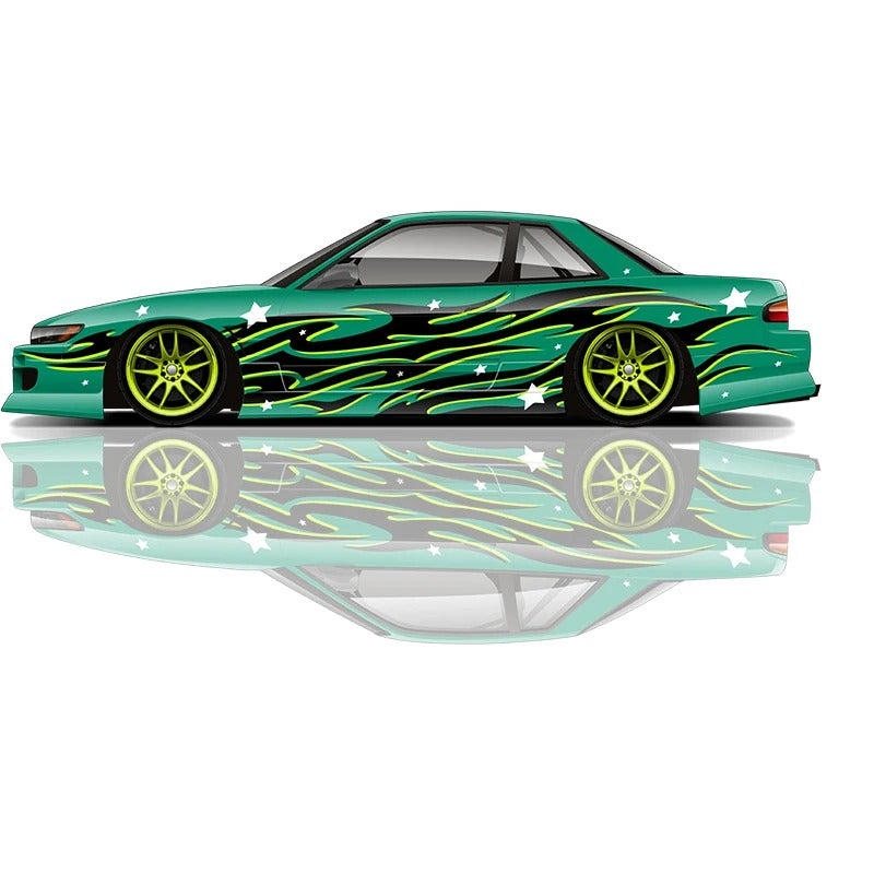 Flame Car Side Graphic Vinyl Decal – Racing Style PVC Exterior Sticker - Delicate Leather