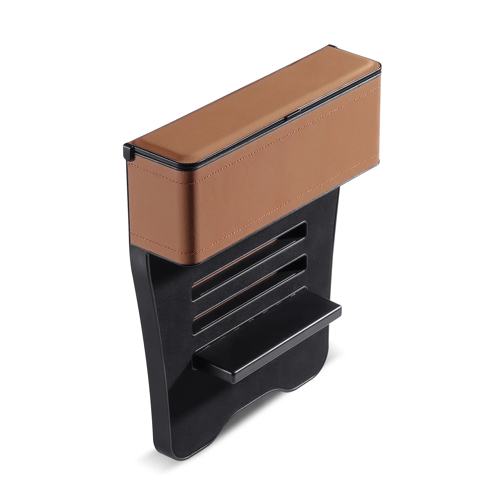 Car Seat Gap Filler Organizer, Custom For All Cars, PU Leather Storage Box - Car Side Gap Seat Organizer and Front Slot Gap Filler with USB Charging Port - Delicate Leather  