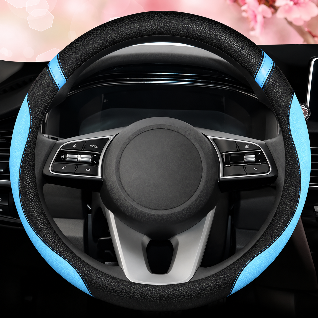 PU Leather Car Steering Wheel Cover – 38CM Non-Slip Breathable Auto Interior Accessory - Delicate Leather