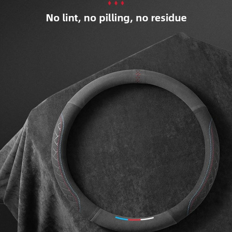 Suede Leather Steering Wheel Cover – 38cm Universal Non-Slip Grip for Cars and SUVs - Delicate Leather  