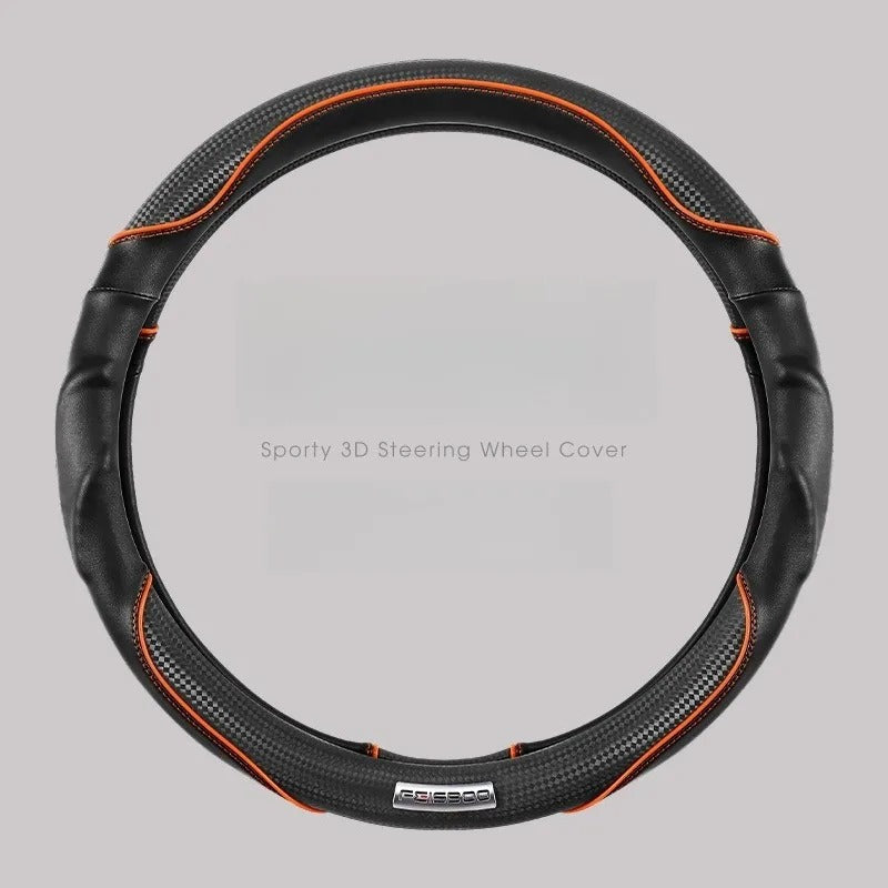 Nappa Leather Steering Wheel Cover with Carbon Fiber Pattern – Universal Fit 38cm, Non-Slip, All-Season Design - Delicate Leather  