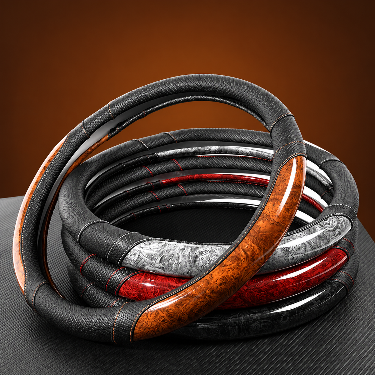 Mahogany Wood Grain Leather Steering Wheel Cover – Custom-Fit Elegant Interior Accessory - Delicate Leather