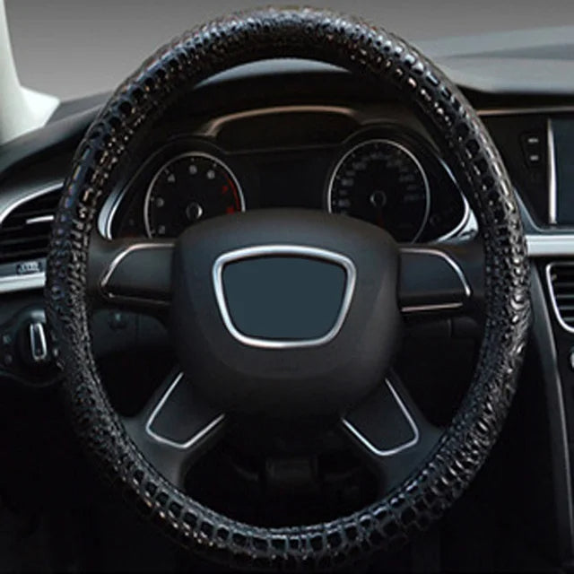 Crocodile Grain Leather Universal Car Steering Wheel Cover – Four Seasons Anti-Slip Sport Handle Case - Delicate Leather  