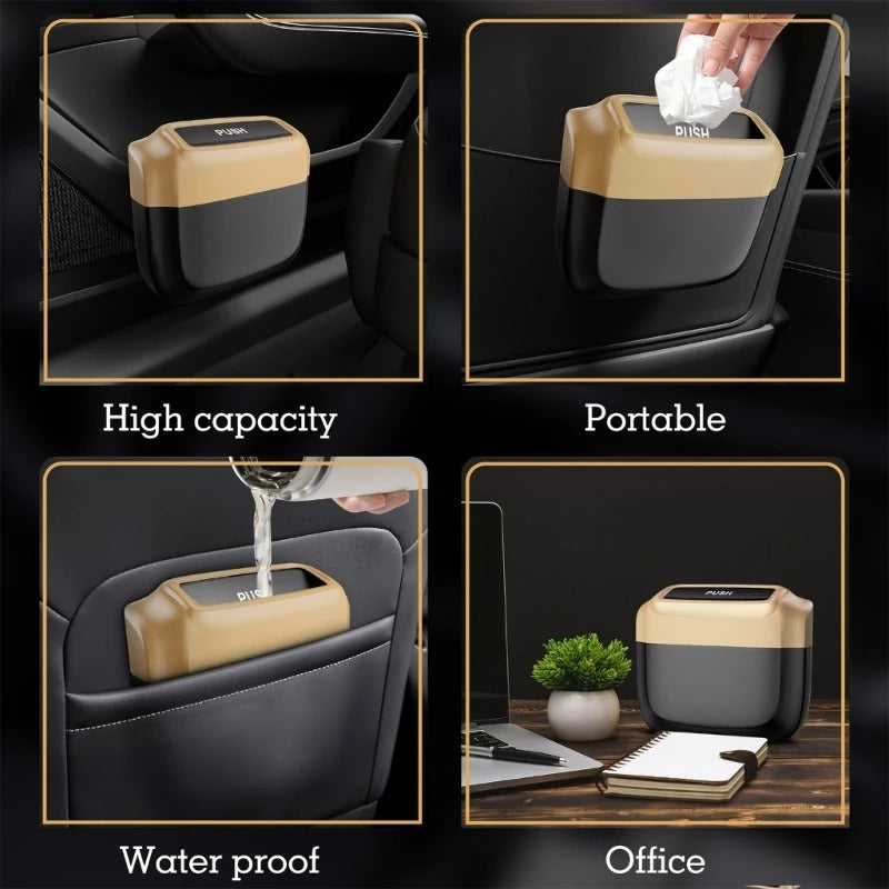 Premium Plastic Pressing Car Trash Bin – Waterproof & Leakproof ABS Storage Bucket, Fine Craftsmanship, Durable Interior Organizer - Delicate Leather  