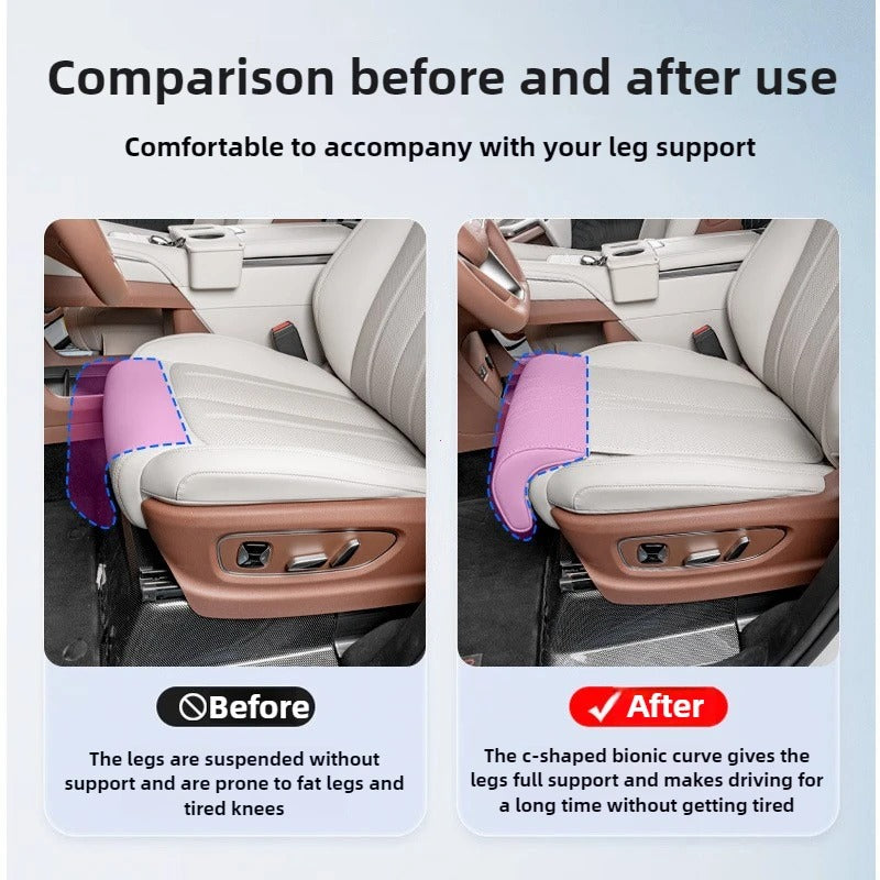 Driver Car Seat Extender - Leather Leg Support Cushion for Long Distance Driving - Memory Foam Knee Pad for Car, Truck, and Home Use - Delicate Leather
