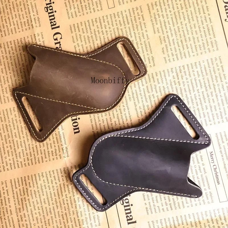 Vintage PU Leather Folding Flick Knife Sheath - Waist Belt Case Holder for Outdoor Camping