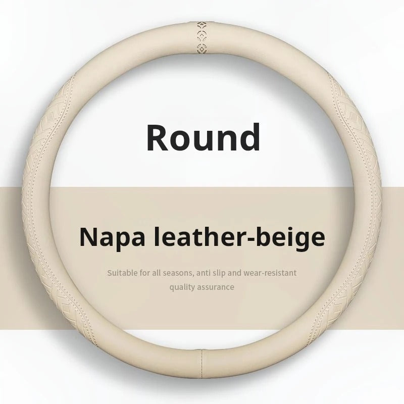 All-Season Suede and Nappa Leather Steering Wheel Cover – Ultra-Thin, Breathable, Non-Slip Universal Fit 38 cm - Delicate Leather  