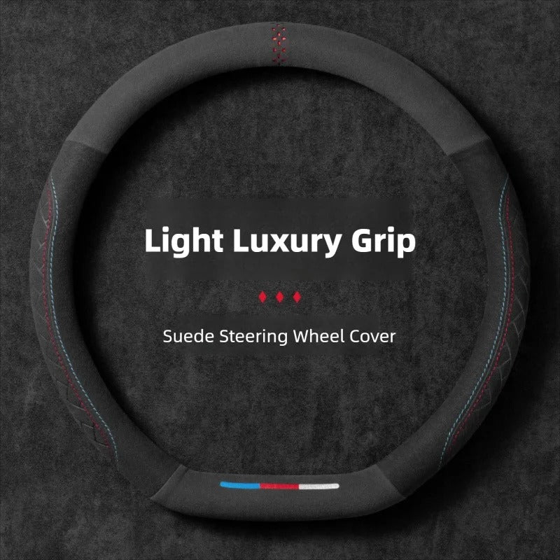 Suede Leather Steering Wheel Cover – 38cm Universal Non-Slip Grip for Cars and SUVs - Delicate Leather  