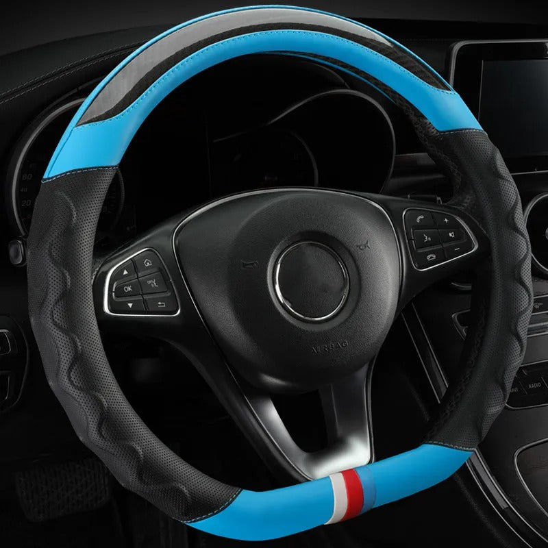 Fashion Carbon Fiber Leather Car Steering Wheel Cover – Breathable Non-Slip Steering Cover, Universal 37–38 cm, Multiple Colors - Delicate Leather  
