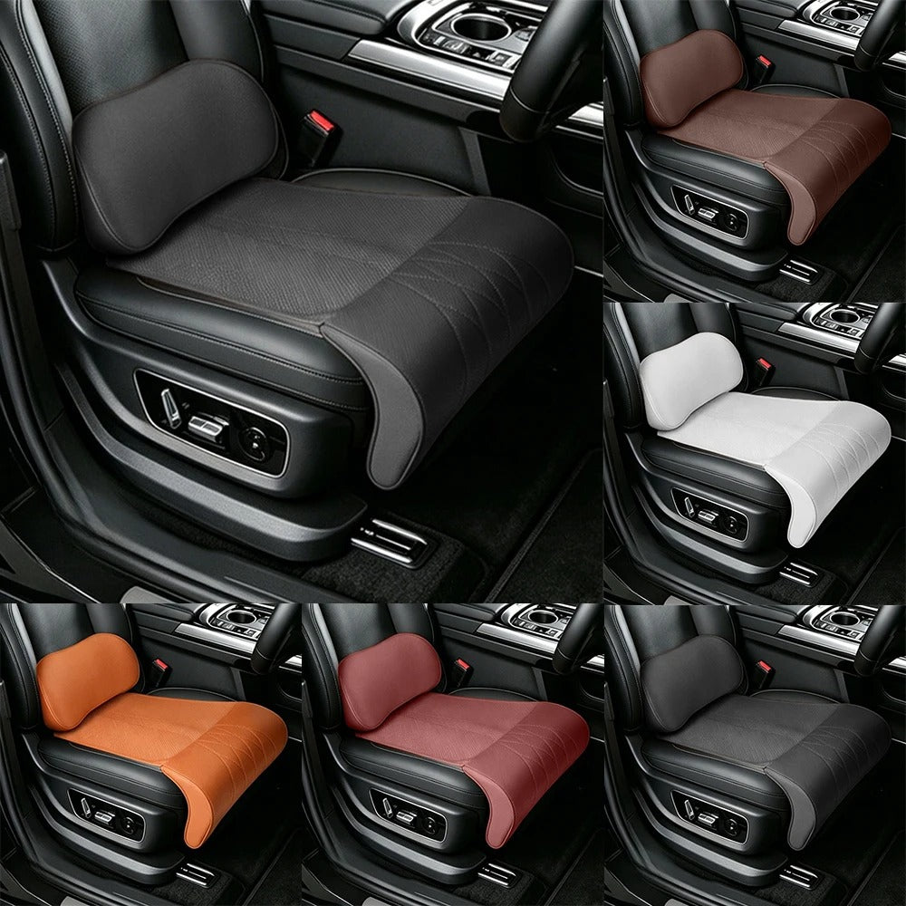 3-in-1 Universal Car Seat Cushion Set – Backrest, Seat Cushion & Leg Support - Delicate Leather  
