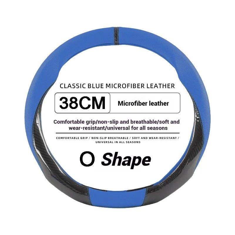 38CM Leather Car Steering Wheel Cover – Anti-Slip O/D Shape Comfortable Grip - Delicate Leather