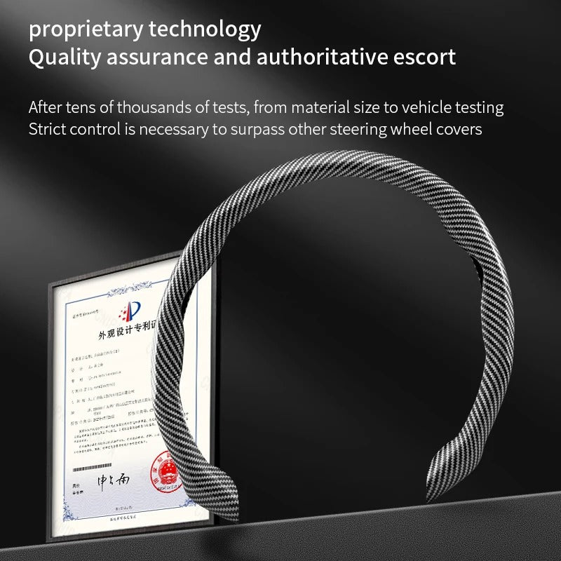 Carbon Fiber Texture Steering Wheel Cover – 38cm Universal Non-Slip Microfiber Grip - Delicate Leather  