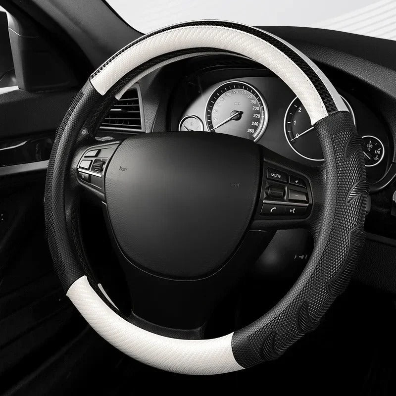 Carbon Fiber Steering Wheel Cover – Universal 38CM O/D Shape Honeycomb Non-Slip Grip - Delicate Leather