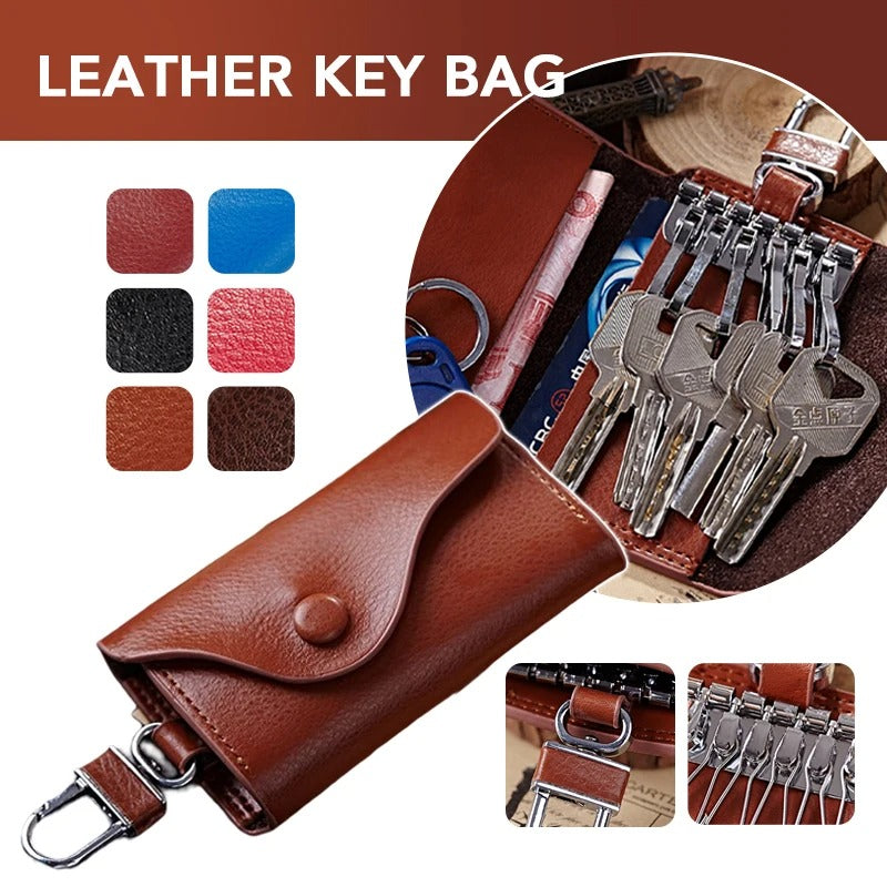 Genuine Leather Key Case Wallet – Multi-Function Key Organizer with Buckle and Card Slot for Men and Women - Delicate Leather  
