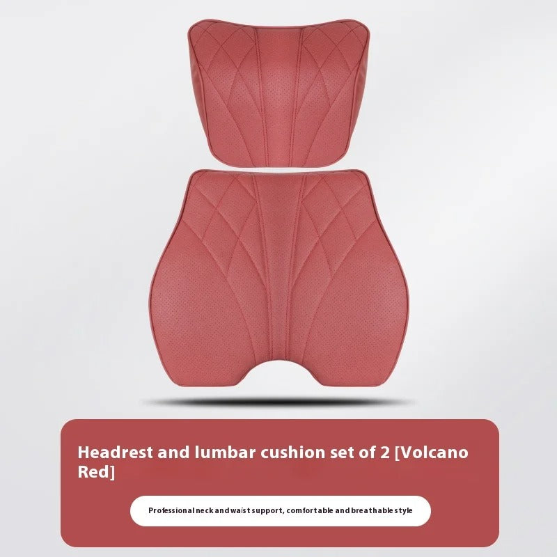 Nappa Leather Car Seat Cushion Set – Universal Fit with Headrest & Lumbar Support Pillows - Delicate Leather  