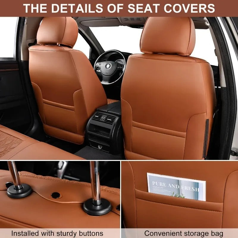 Breathable Leather Car Seat Covers, Full Set with Front and Rear Covers and Headrests