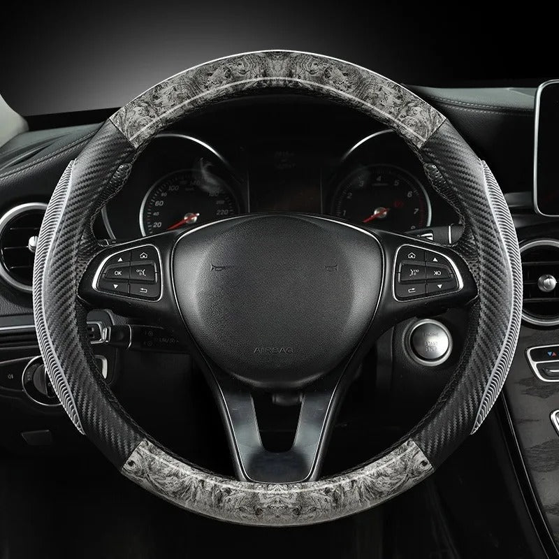 Carbon Fiber Steering Wheel Cover 38cm O/D Type – Universal Non-Slip Faux Leather Car Steering Wheel Protector - Delicate Leather