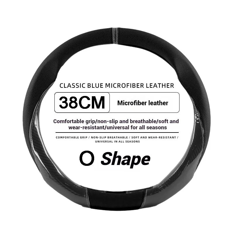38CM Leather Car Steering Wheel Cover – Anti-Slip O/D Shape Comfortable Grip - Delicate Leather