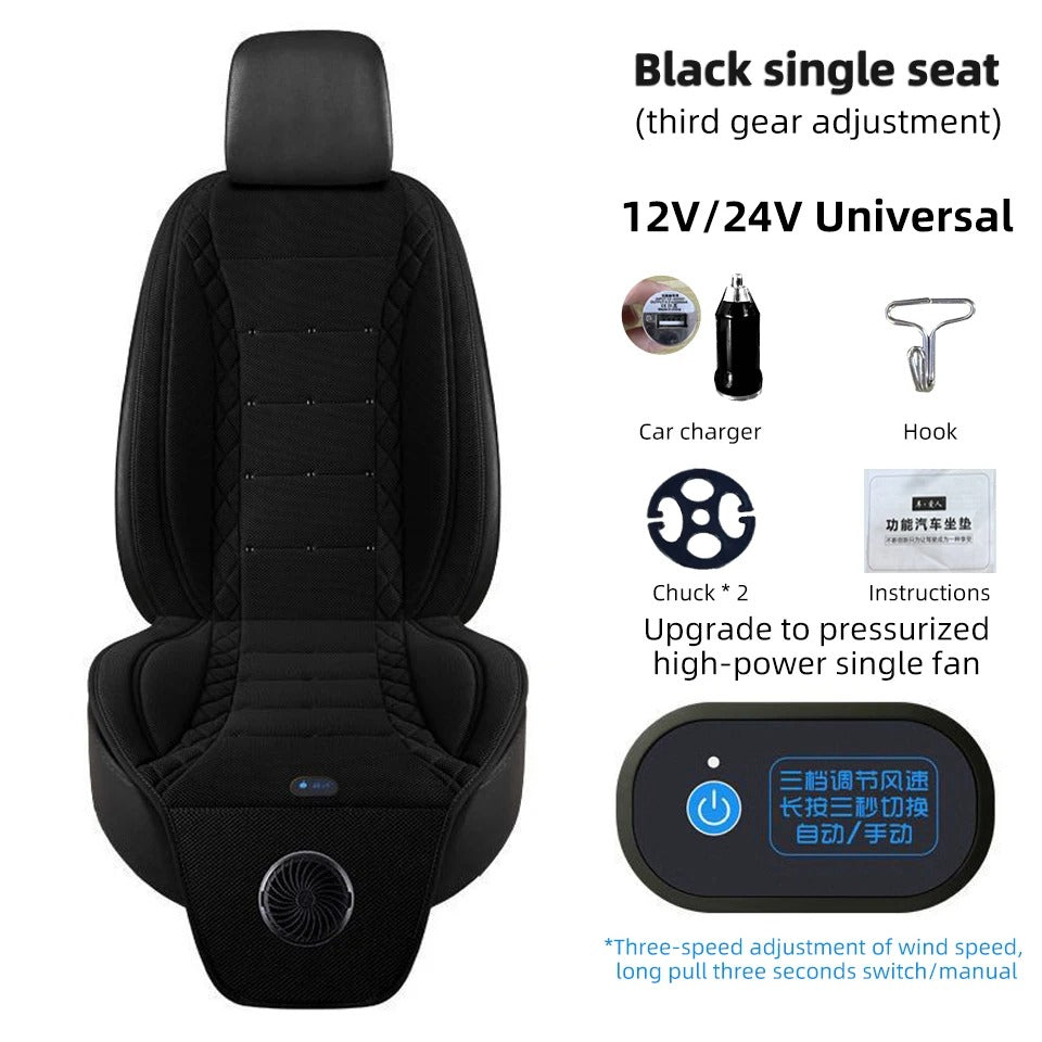 USB Ventilated Car Seat Cushion – 3-Speed Cooling Fan Breathable Universal Seat Cover - Delicate Leather  