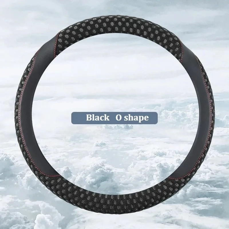 PU Leather Steering Wheel Cover with 3D Cooling Fabric – Anti-Slip All-Season Comfort - Delicate Leather  