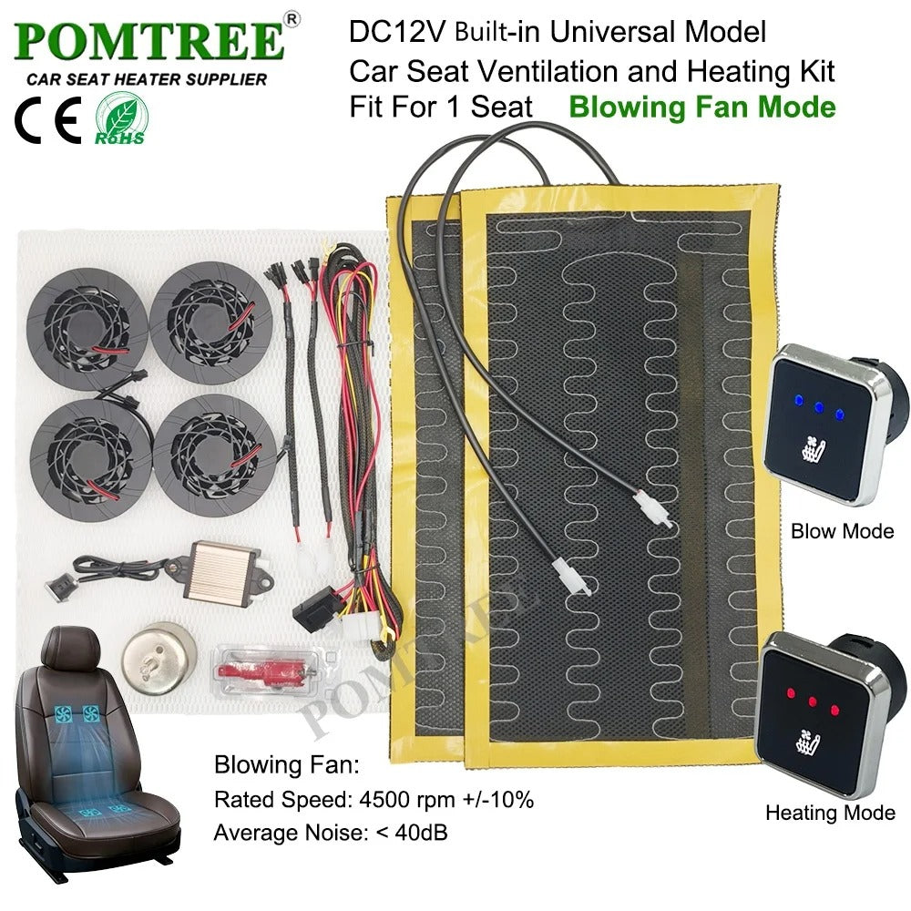 DC 12V Car Seat Heating & Ventilation Kit for 1 Seat – Built-In Heater Pad with Fans & 3-Level Switch - Delicate Leather