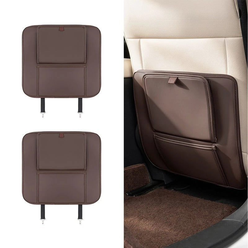 PU Leather Car Seat Back Protector – Anti-Kick Mat with Dual Storage Pockets