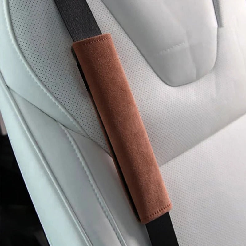 Universal Suede Seat Belt Shoulder Pad – Soft Leather Strap Protector for Car, Truck, and Travel Use - Delicate Leather  