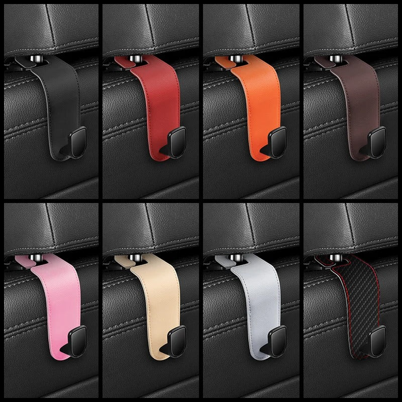 Leather Car Seat Headrest Hook – Auto Seat Back Hanger for Storage & Organization - Delicate Leather