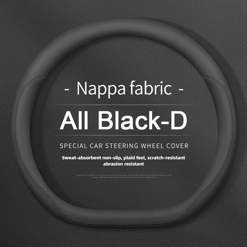 Nappa Leather Car Steering Wheel Cover – Breathable, Anti-Slip, Universal Fit (Round/D-Type) - Delicate Leather  