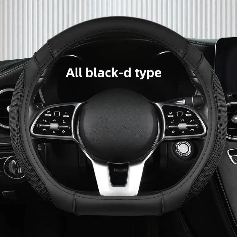 Easy-to-Clean Steering Wheel Cover 38cm (15in) – Universal Non-Slip Handle Protector for All Seasons - Delicate Leather  