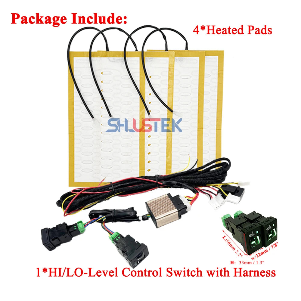 12V Car Seat Heater Kit for 2 Seats – 4pcs 25W Heating Pads with Dual Control Switch - Delicate Leather  