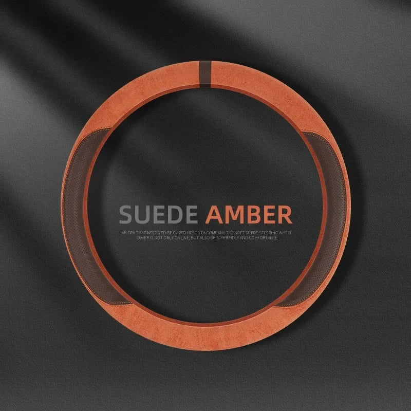 Trendy Four-Season Suede Steering Wheel Cover – Universal Non-Slip Handle Grip, Sporty D-Type Car Steering Wheel Protector - Delicate Leather  