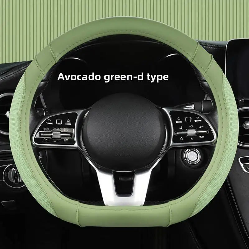 Easy-to-Clean Steering Wheel Cover 38cm (15in) – Universal Non-Slip Handle Protector for All Seasons - Delicate Leather  