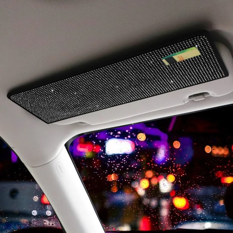 Bling Rhinestone Car Sun Visor Extender – Glare Shield with Card & Ticket Holder