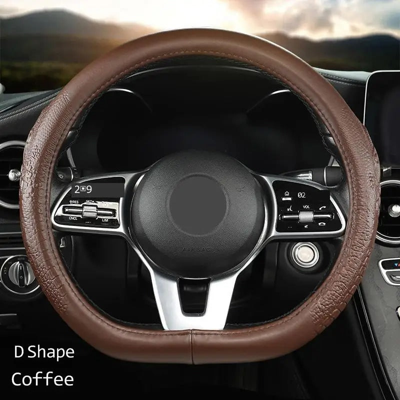 Crocodile Grain Genuine Leather Steering Wheel Cover – Textured Non-Slip Universal Fit 38 cm, Luxury Car Interior Accessory - Delicate Leather  