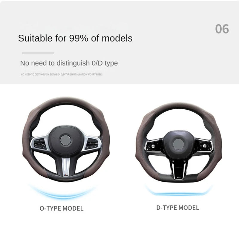 Leather Steering Wheel Cover – 38cm Universal Non-Slip Breathable Design for Cars and SUVs - Delicate Leather  