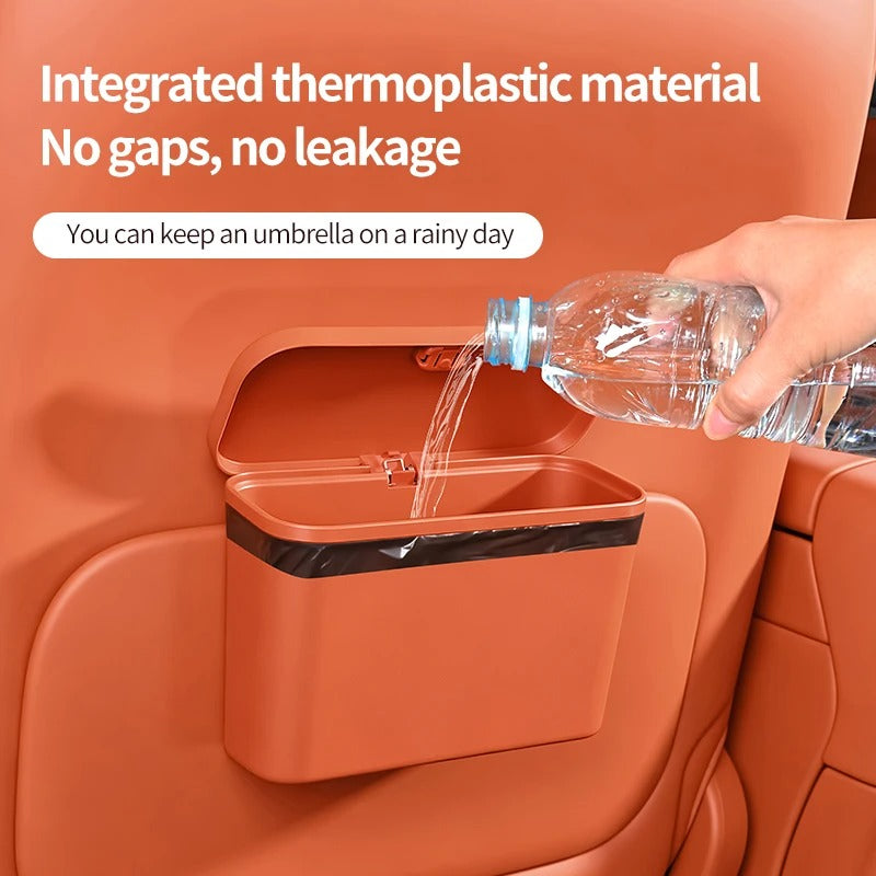 Multifunctional Hanging Car Trash Can – Press-Type Lid Leak-Resistant Storage Bin - Delicate Leather