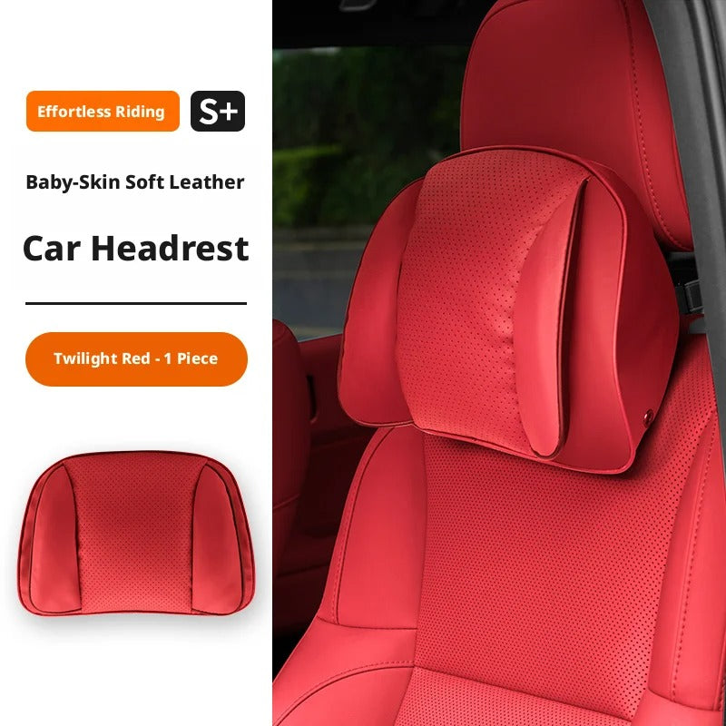 Premium Car Headrest & Lumbar Pillow – Universal Adjustable Neck & Back Cushion - Delicate Leather