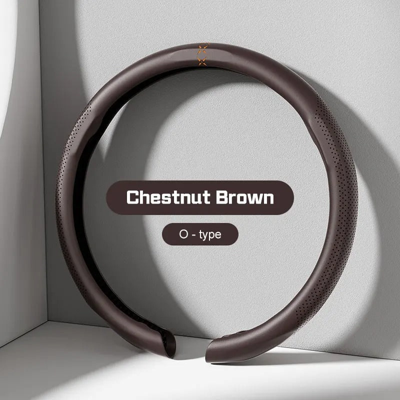 Universal Nappa Leather Steering Wheel Cover – Non-Slip Breathable Design for 37–38cm O/D Type Wheels - Delicate Leather  