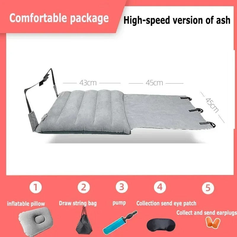 Adjustable Inflatable Footrest Hammock – Travel Bed for Car, Train, Airplane & Camping - Delicate Leather  