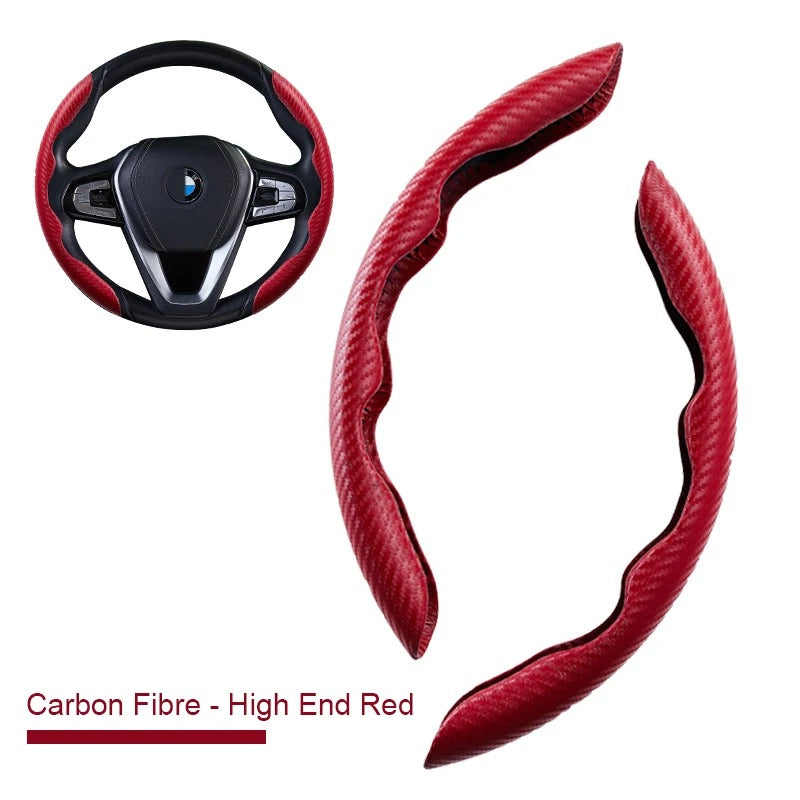 2-Pack Carbon Fiber Style Steering Wheel Spinner Covers – Microfiber Leather PVC, Non-Slip Universal Fit - Delicate Leather  