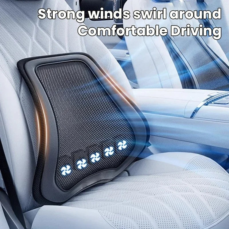 Ventilated Car Lumbar Support Cushion with Fan – Seat Back Comfort Cushion - Delicate Leather  