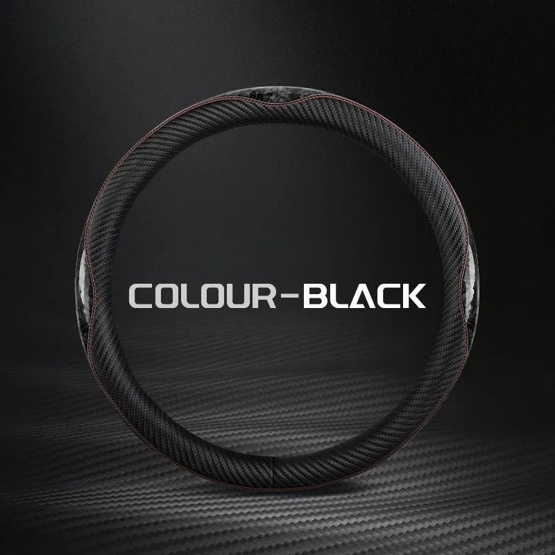 O/D Shape Carbon Fiber Leather Steering Wheel Cover – Universal 37–38cm Anti-Slip Grip - Delicate Leather