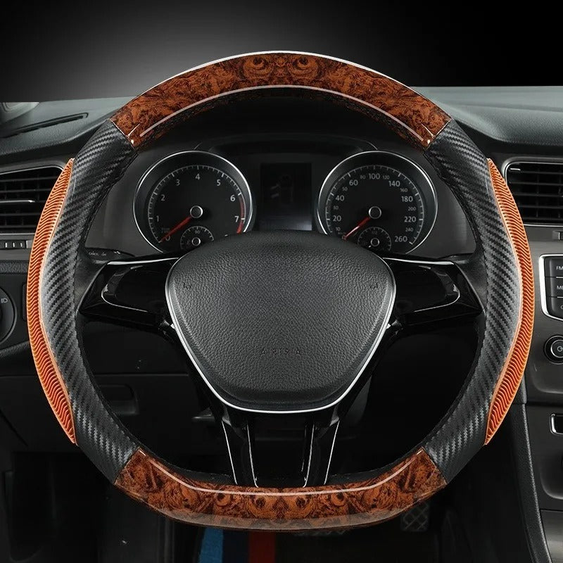 Carbon Fiber Steering Wheel Cover 38cm O/D Type – Universal Non-Slip Faux Leather Car Steering Wheel Protector - Delicate Leather