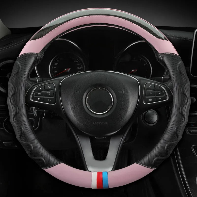 Fashion Carbon Fiber Leather Car Steering Wheel Cover – Breathable Non-Slip Steering Cover, Universal 37–38 cm, Multiple Colors - Delicate Leather  