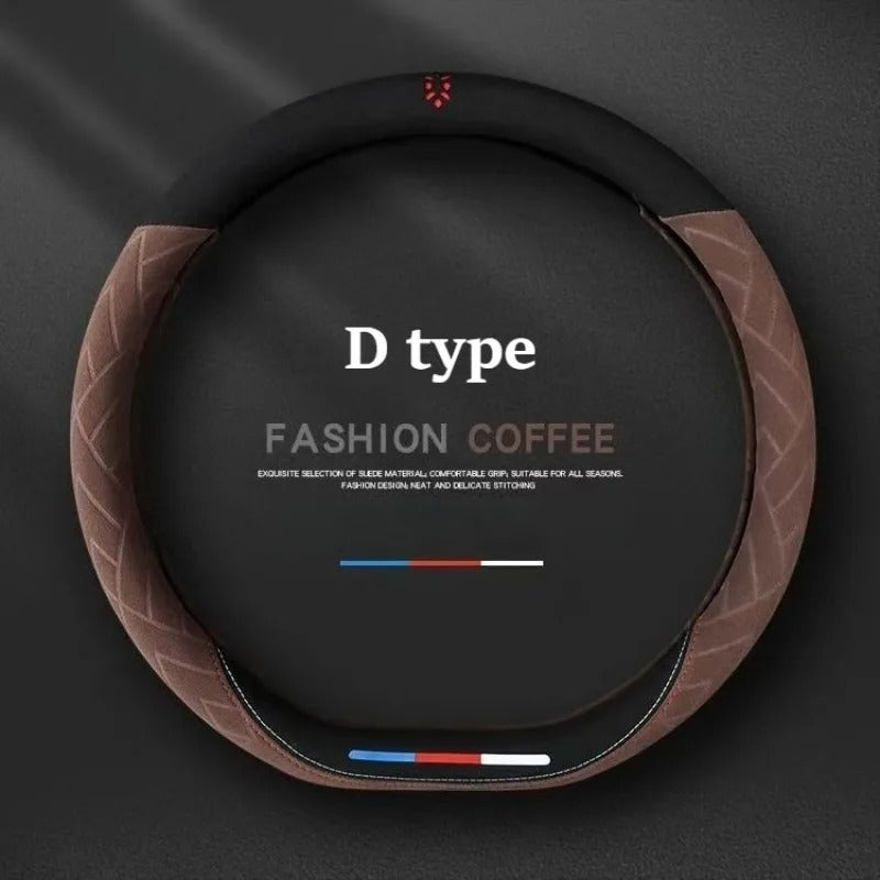 Suede Steering Wheel Cover – Universal 38cm O/D Shape Anti-Slip All-Season Grip - Delicate Leather  