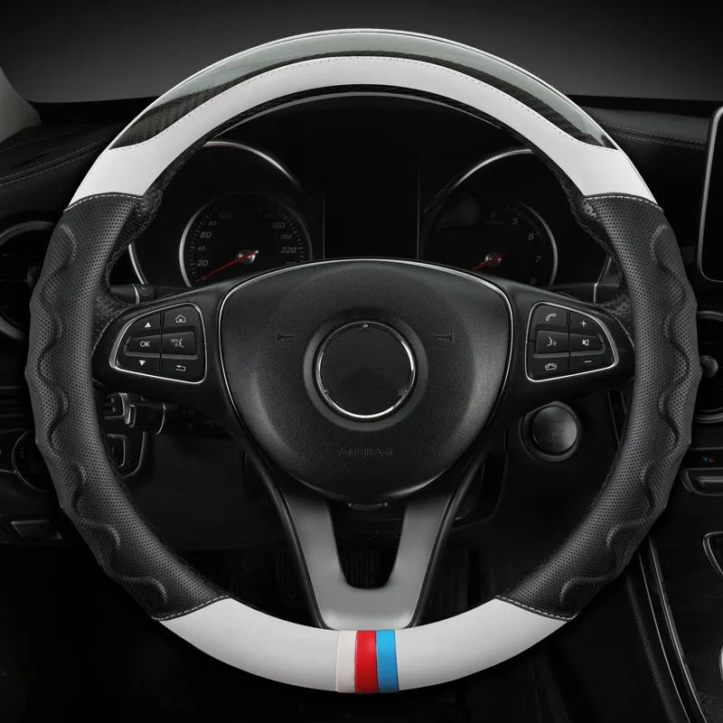 Fashion Carbon Fiber Leather Car Steering Wheel Cover – Breathable Non-Slip Steering Cover, Universal 37–38 cm, Multiple Colors - Delicate Leather  