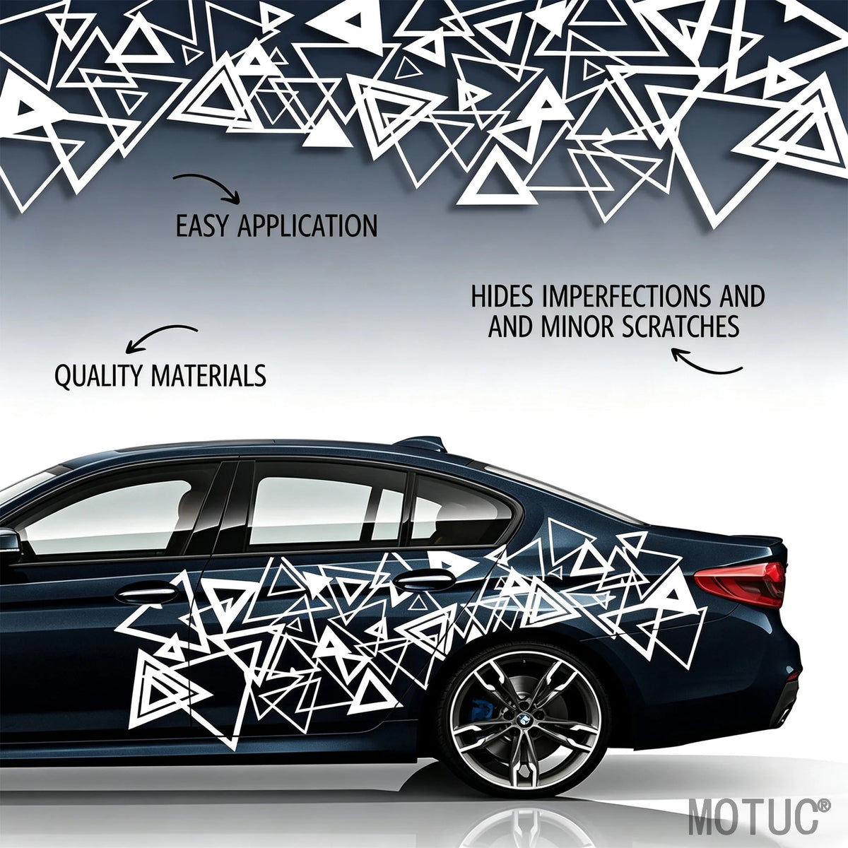 4PCS Large Triangular Car Decals – Sport Graphic Body & Bumper Vinyl Stickers - Delicate Leather