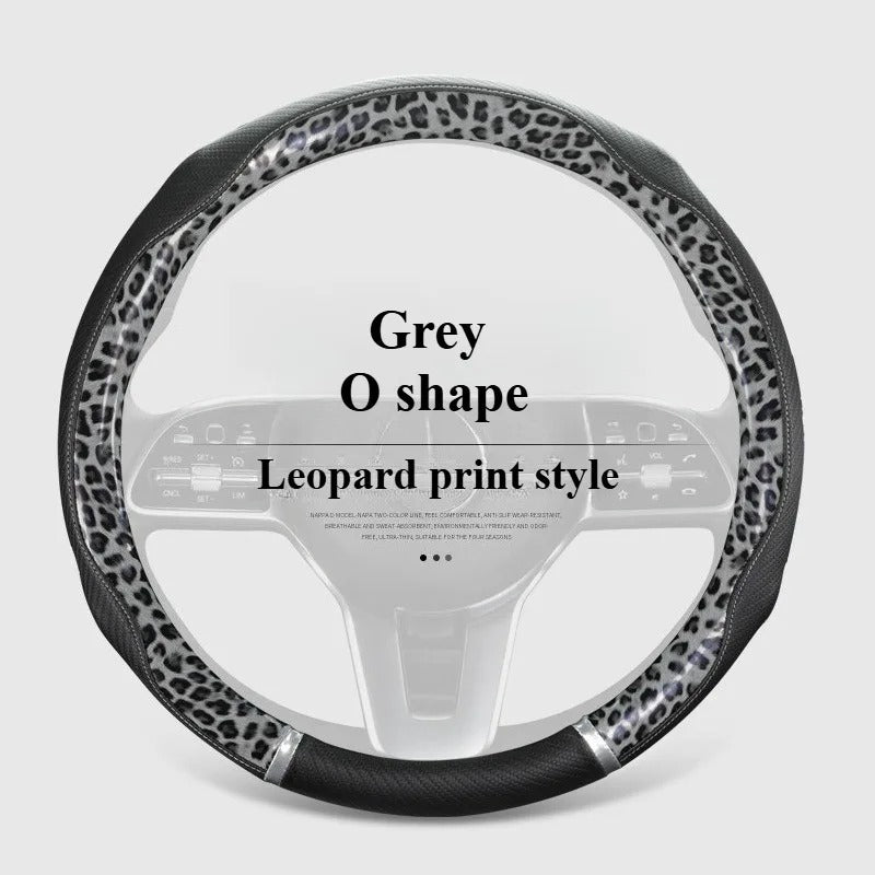 Wood Grain Leather Steering Wheel Cover – Universal 38CM Anti-Slip O/D Shape Grip - Delicate Leather